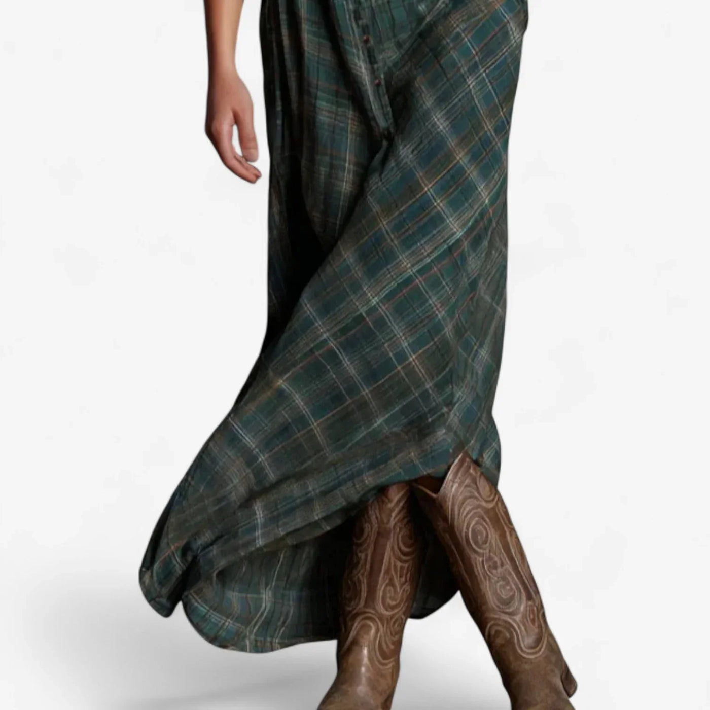 Rosa – Kariertes Hemdblusenkleid in Smaragd